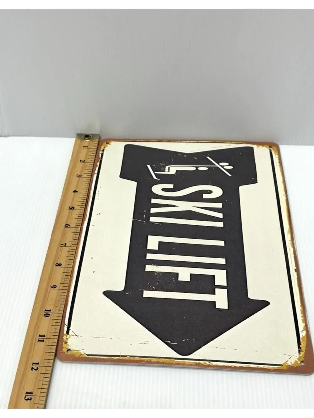 Ski Lift Tin Sign Wall Art Decor VTG Style Gift for Skiers White New Minor Dent